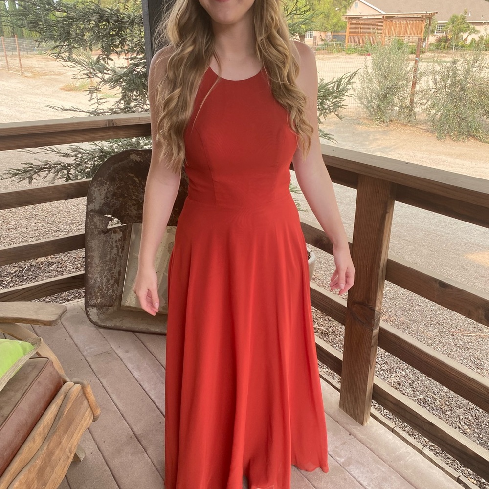 Azazie Celyn long dress is rust